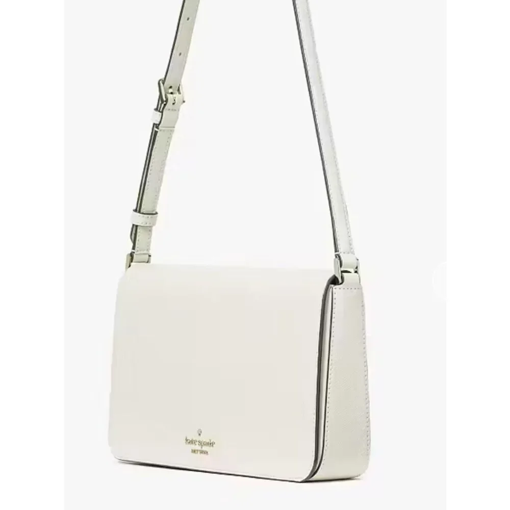 kate spade Staci Meringue Ivory Gold Tone Saffiano Leather Small Hobo Bag